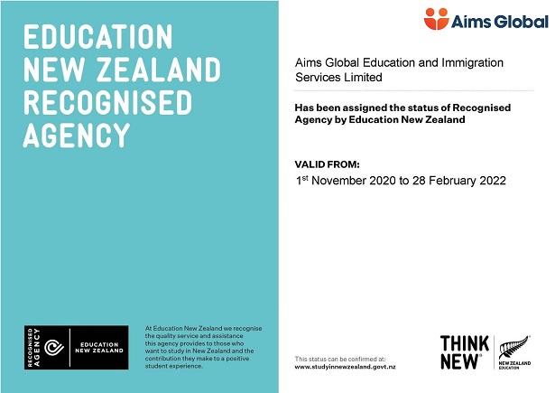 Aims Global Immigration Advisers is an Education New Zealand Recognised Agency